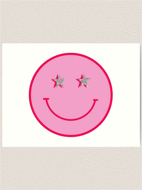 Pink Glitter Stars Smiley Face Art Print By Sterrexdesigns Redbubble