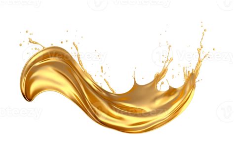 Luxury Sparkling Golden Splash Waves Isolated On A Transparent