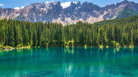 Bosque Con Lago Azulado Y Montañas Fondo De Pantalla 4k Hd Id6578