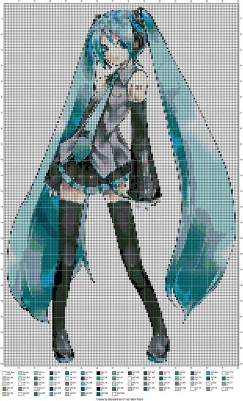 Kawaii Anime Girl Pixel Art Grid