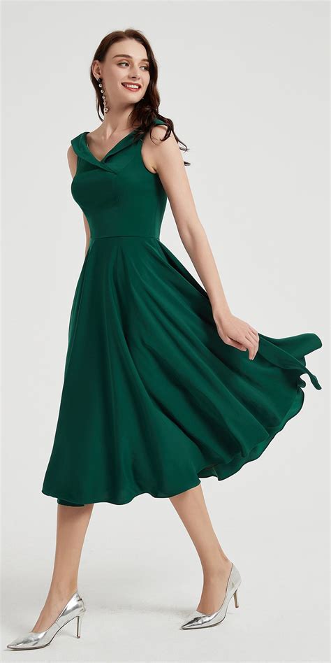 Edrerssit New Green Elegant Satin Tea Length Party Dress 04200104 Edressit Green Party