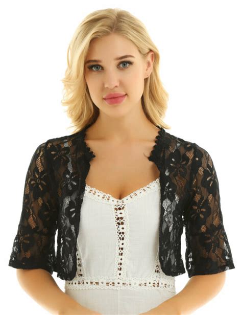 Plus Size S 4xl Womens Lace Bolero Shrug Open Front Cropped Party
