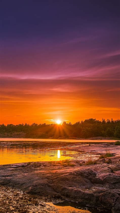 Download Wallpaper 938x1668 River Water Shore Sunset Trees Iphone 8