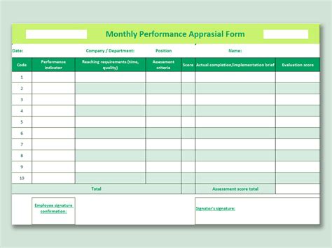 Excel Of Monthly Performance Appraisal Formxlsx Wps Free Templates