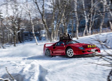 Back to the future vehicles. Red Bull takes a Ferrari F40 rallying in the snow... because it can