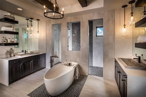 Sand, and fog with muted gray, brown, green and blue tones. 2109 Skyview Ridge - Contemporain - Salle de Bain - Austin ...