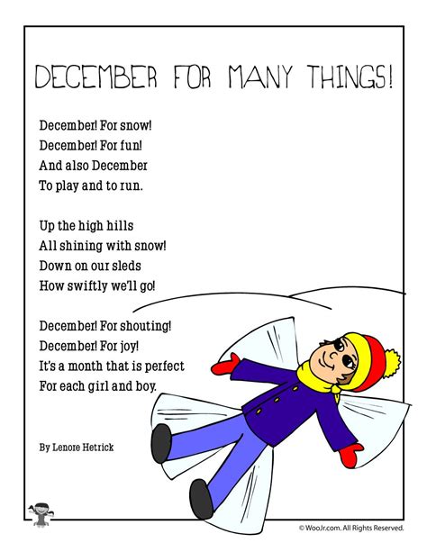 December For Many Things Poem For Kids Woo Jr Kids Activities