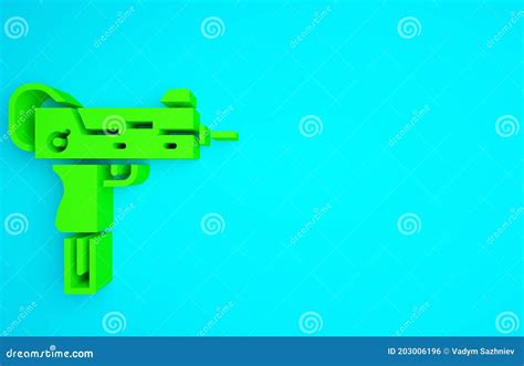 Green Uzi Submachine Gun Icon Isolated On Blue Background Automatic