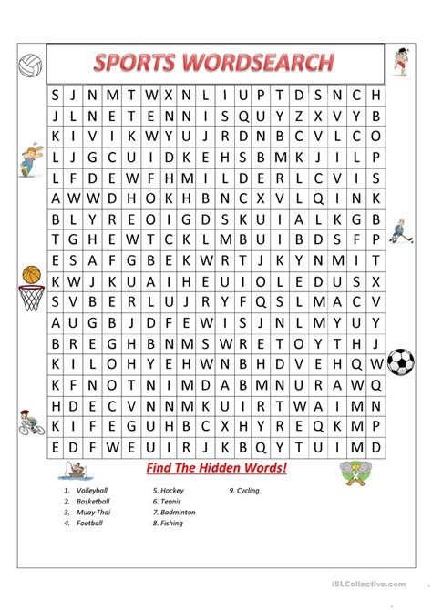 Hobbbies And Sports Wordsearch With Key English Esl