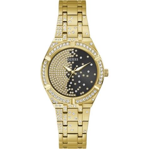 Guess Watches Guess Ladies Afterglow Black Dial Cz Yellow Gold Tone Stainless Steel Watch