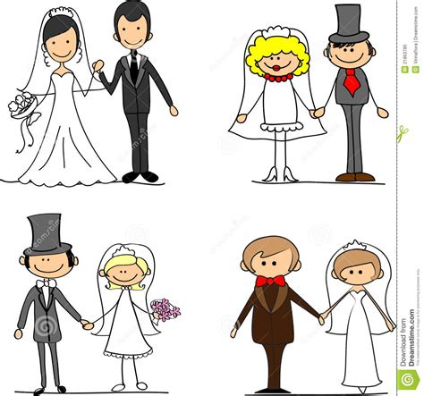 Large set of vector bride and groom stick figures. Set Cartoon Bride And Groom,vector Stock Vector ...