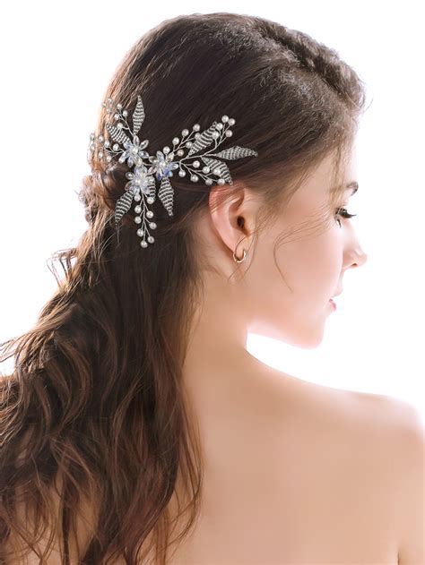 Yean Wedding Headband Silver Floral Crystal Leaf Bridal