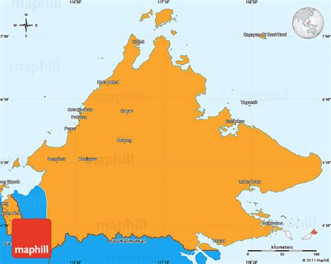 In addition, there are numerous smaller islands surrounding both landmasses. Political Simple Map of Sabah