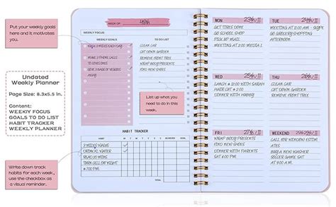 Weekly Planner Undated Planner Book With To Do Listweely Goalshabit Tracker 57x 8 Inch For