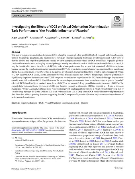 Pdf Investigating The Effects Of Tdcs On Visual Orientation