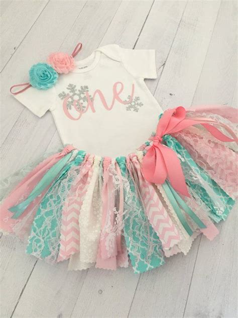 Pink And Aquablue Winter Wonderland Birthday Outfit With Headband 1