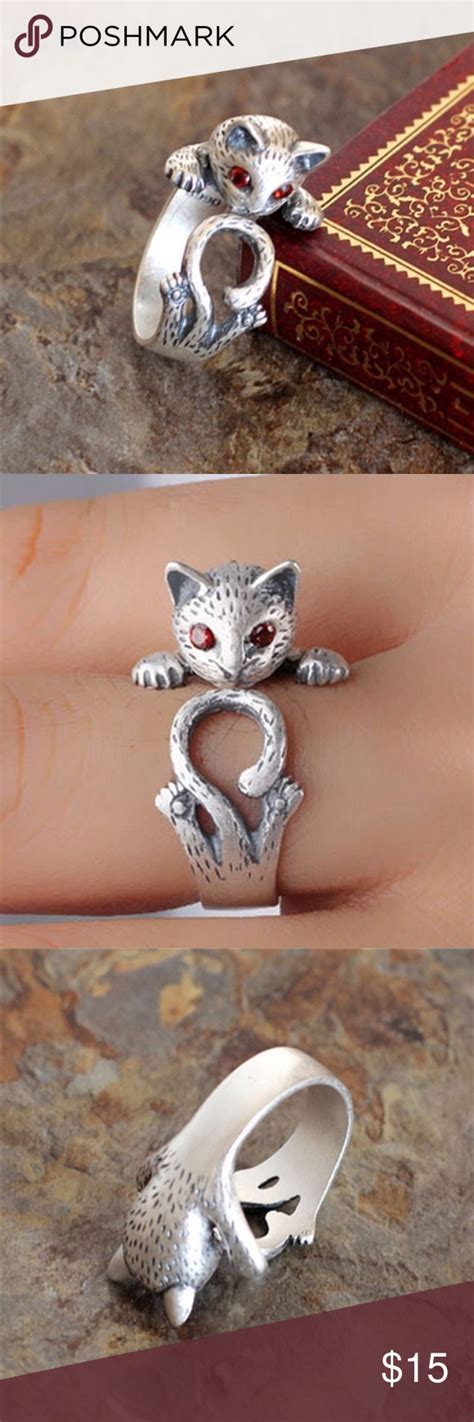 🎁 Antiqued Silver Adjustable Kitten Ring Kitten Ring Antique Silver