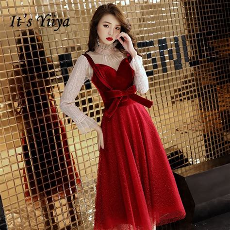 it s yiiya evening dress wine red tea length formal dresses women elegant gowns a line robe de