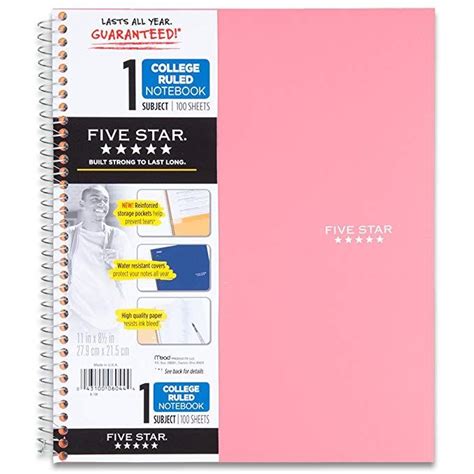 Five Star Spiral Notebook 1 Subject College Ruled Paper