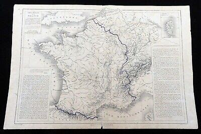 ANTICA MAPPA DELLA Francia Geografia Fisica Antica Incisione Francese