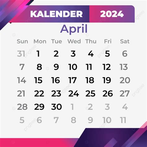 Calendario Mes Abril 2024 Vector Png Calendario Calendario 2024