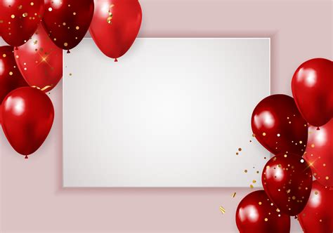 Happy Party Birthday Background With Realistic Red Balloons And Frame