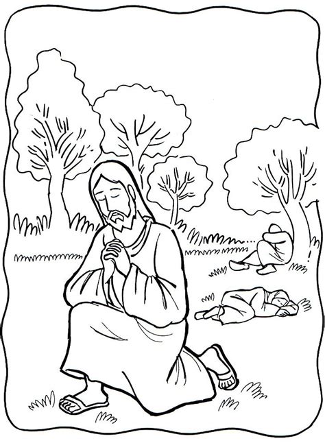 His prayer in the garden of gethsemane was just before his crucifixion. Jesus prays coloring/painting sheet | Bible coloring pages ...