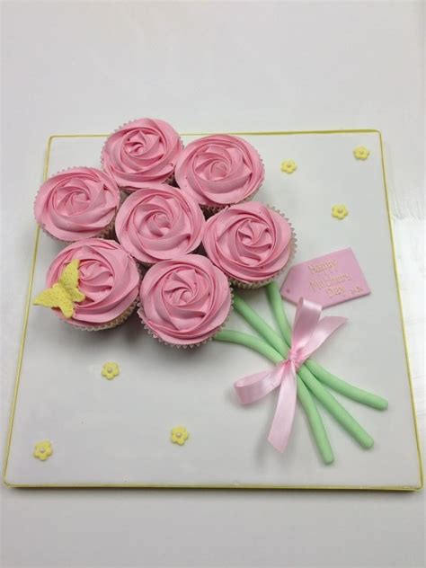 Pink Roses Buttercream Piping On Cupcake Bouquet Afternoon Tea Or