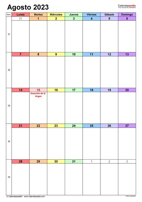 Calendario Agosto 2023 En Word Excel Y Pdf Calendarpedia