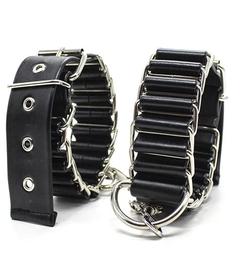 metal leather hand wrist ankle cuffs bondage slave restraints belt in adult games fetish