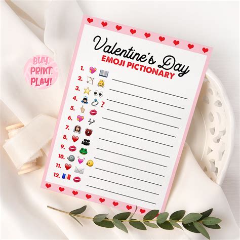 Valentines Emoji Pictionary Valentines Day Printable Game Etsy