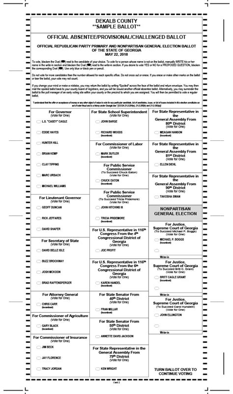 Official ballots are printed on white paper. DeKalb County sample ballot - General Primary Election ...