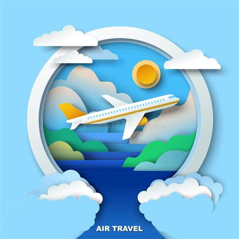 Air Travel Vector With View On Plane Flying Over Natural Landscape