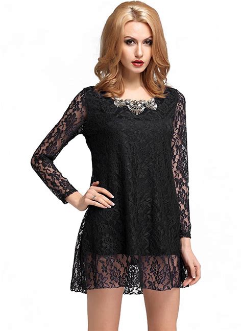 Exklusive marken schneller versand sichere zahlung ZEARO Damen Kleider Spitzenkleid Langarm Minikleid ...