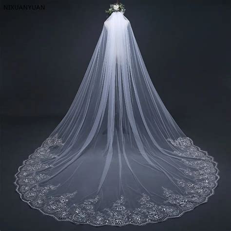 3 Meter Long White Ivory Cathedral Wedding Veils Lace Edge Bridal Veil