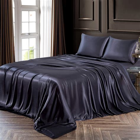 Chvonttow 4 Piece Satin Sheets King Size Luxury Silky Satin Bed Sheets