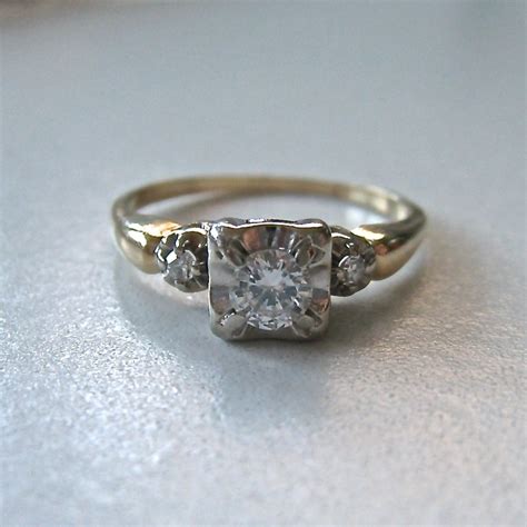 Vintage 14k Gold Diamond Engagement Promise Ring Illusion Setting From
