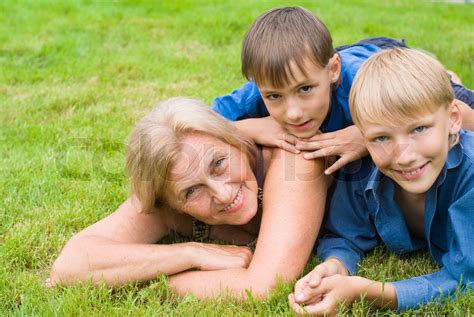 Granny With Grandsons Stock Image Colourbox