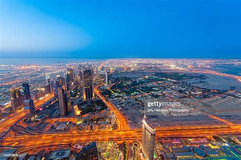 Aerial Cityscape Of Dubai At Night High Res Stock Photo Getty Images
