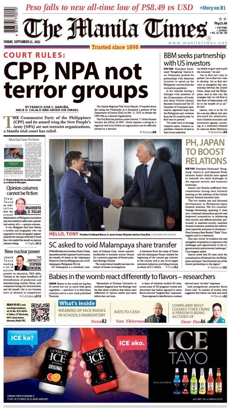 The Manila Times Front Page September 23 2022 The Manila Times