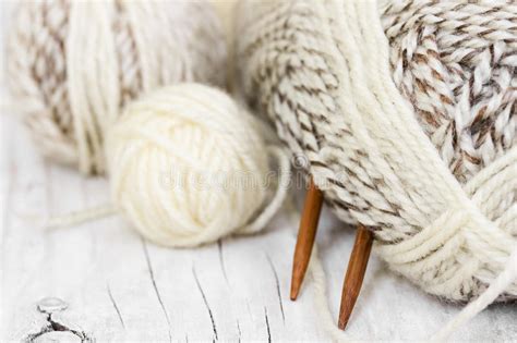 Skeins Of Wool Yarn And Knitting Needles Stock Photo Image Of Warm