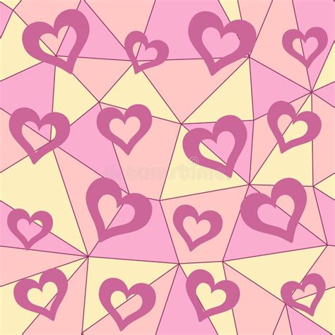 Seamless Pink Geometric Background With Hollow Hearts For Valentine S