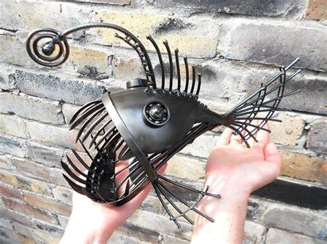 Art Metal Sculpture Angler Fish Steampunk Predatory Fish Image 9 Fish