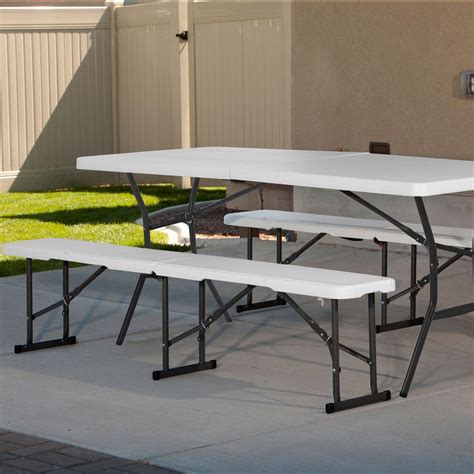 Check spelling or type a new query. Lifetime 6 ft. Fold-in-Half- Picnic Table with Benches ...