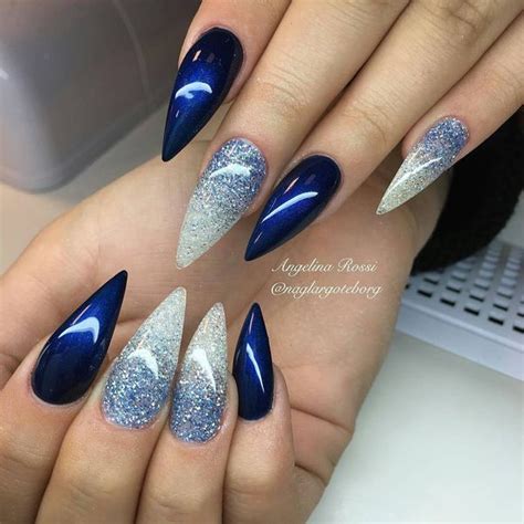 Blue Pointy Nails For Winter Pointy Nails Pointy Nail Designs Blue
