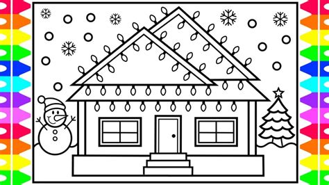 How To Draw A Christmas House With Lights 💜💚💛💙💖 House Drawing And