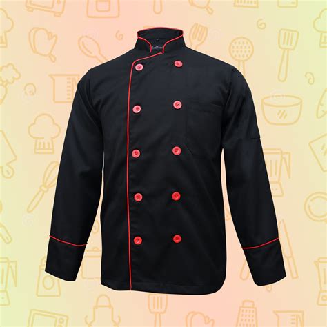 Chef Jacket Black With Red Piping Unisex Rethaa Reetha Tex