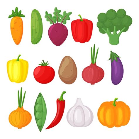 Ilustración Vectorial Brillante De Vegetales Coloridos Vegetales