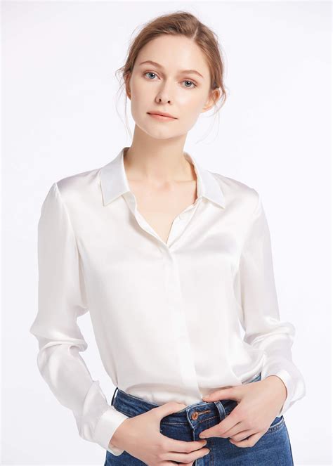 Basic Concealed Placket Silk Shirt In Womens Silk Blouses Fashion Clothes Women Silk Shirt