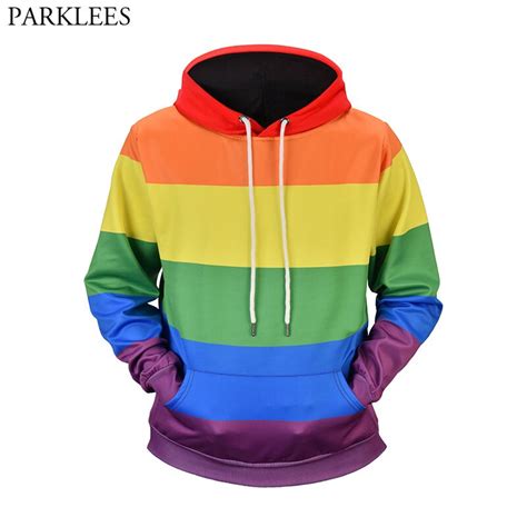 3d Rainbow Print Hooded Sweatshirt Men Women Colorful Hoodies Pullover